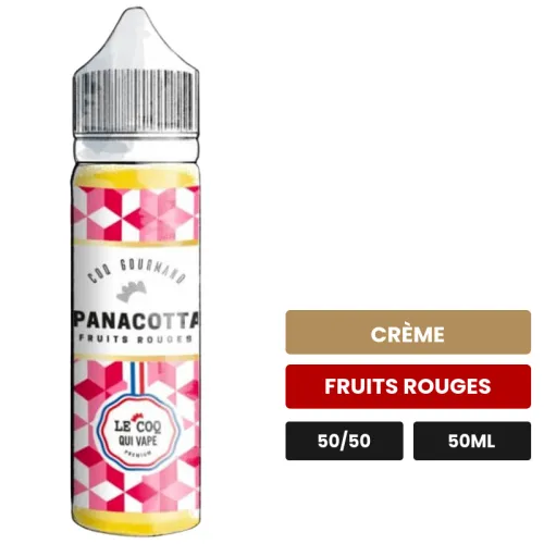 E-liquide Panacotta de Le Coq Qui Vape, 50 ml, saveurs crème et fruits rouges, sans nicotine — prêt à booster de nicotine.