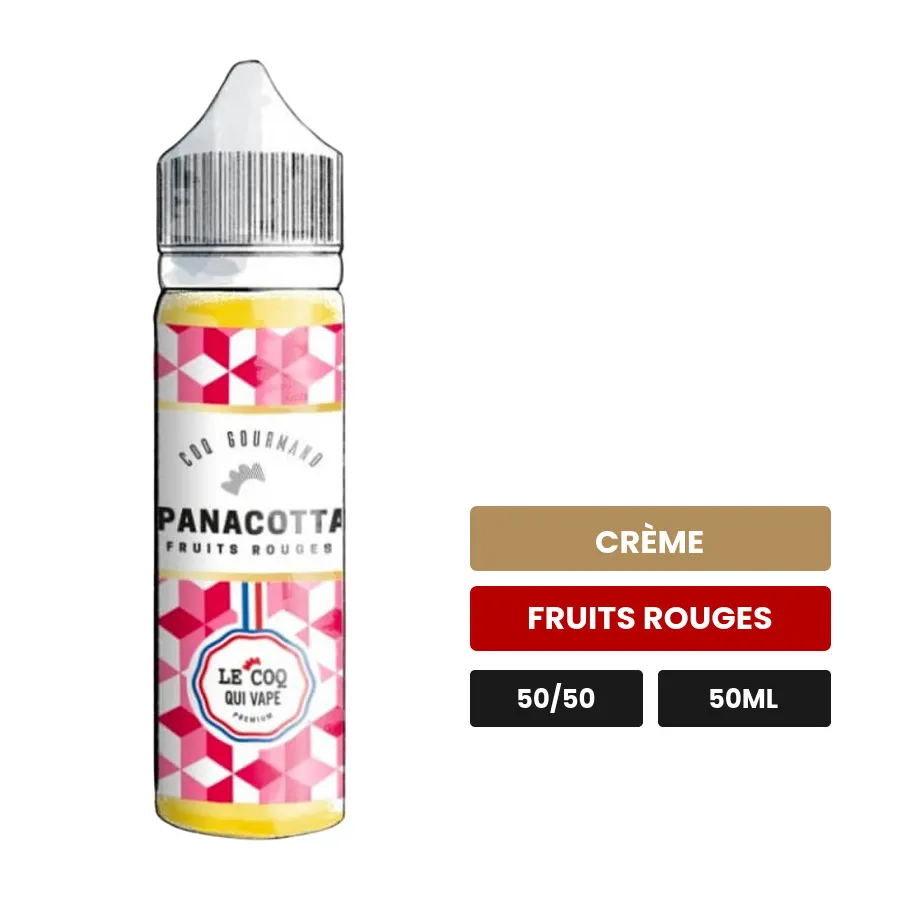 E-liquide Panacotta de Le Coq Qui Vape, 50 ml, saveurs crème et fruits rouges, sans nicotine — prêt à booster de nicotine.