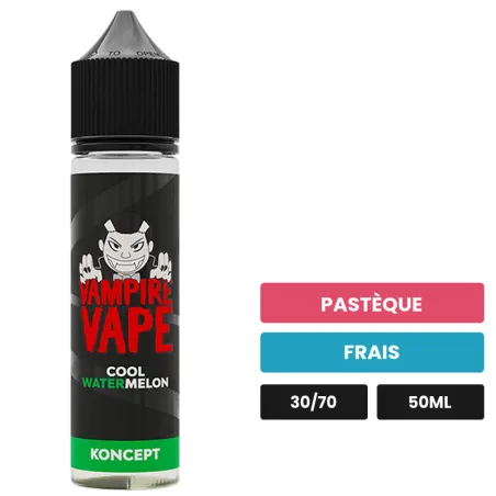 E-liquide Cool Watermelon de Vampire Vape, 50 ml, saveurs pastèque et frais, sans nicotine — prêt à booster de nicotine.