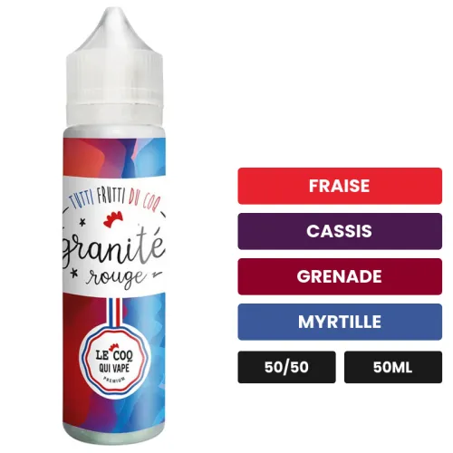 E-liquide Granité Rouge de Le Coq Qui Vape, 50 ml, saveurs fraise, cassis, grenade et 2 autres, sans nicotine — prêt à.