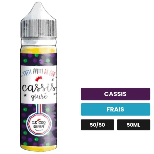 E-liquide Cassis Givré de Le Coq Qui Vape, 50 ml, saveurs cassis et frais, sans nicotine — prêt à booster de nicotine.