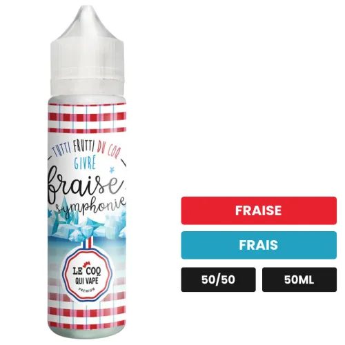 E-liquide Fraise Symphonie Givre de Le Coq Qui Vape, 50 ml, saveurs fraise et frais, sans nicotine — prêt à booster de.
