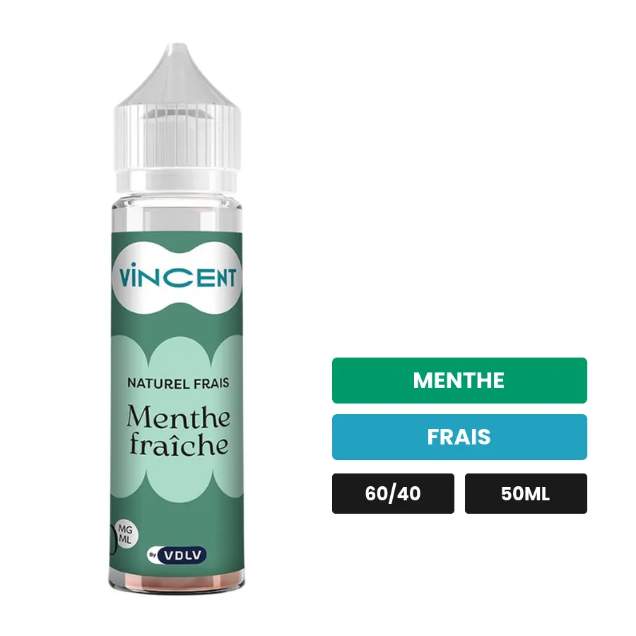 E-liquide Menthe Fraiche Naturel Aromatique de Vincent dans les vapes, 50 ml, saveurs menthe et frais.