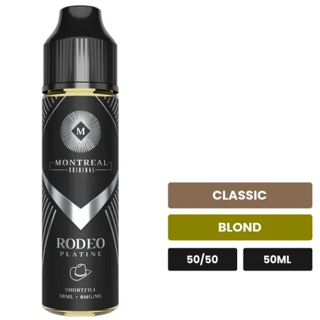 E-liquide Rodeo Platine de Montreal Original, 50 ml, saveurs classic et blond, sans nicotine — prêt à booster de nicotine.
