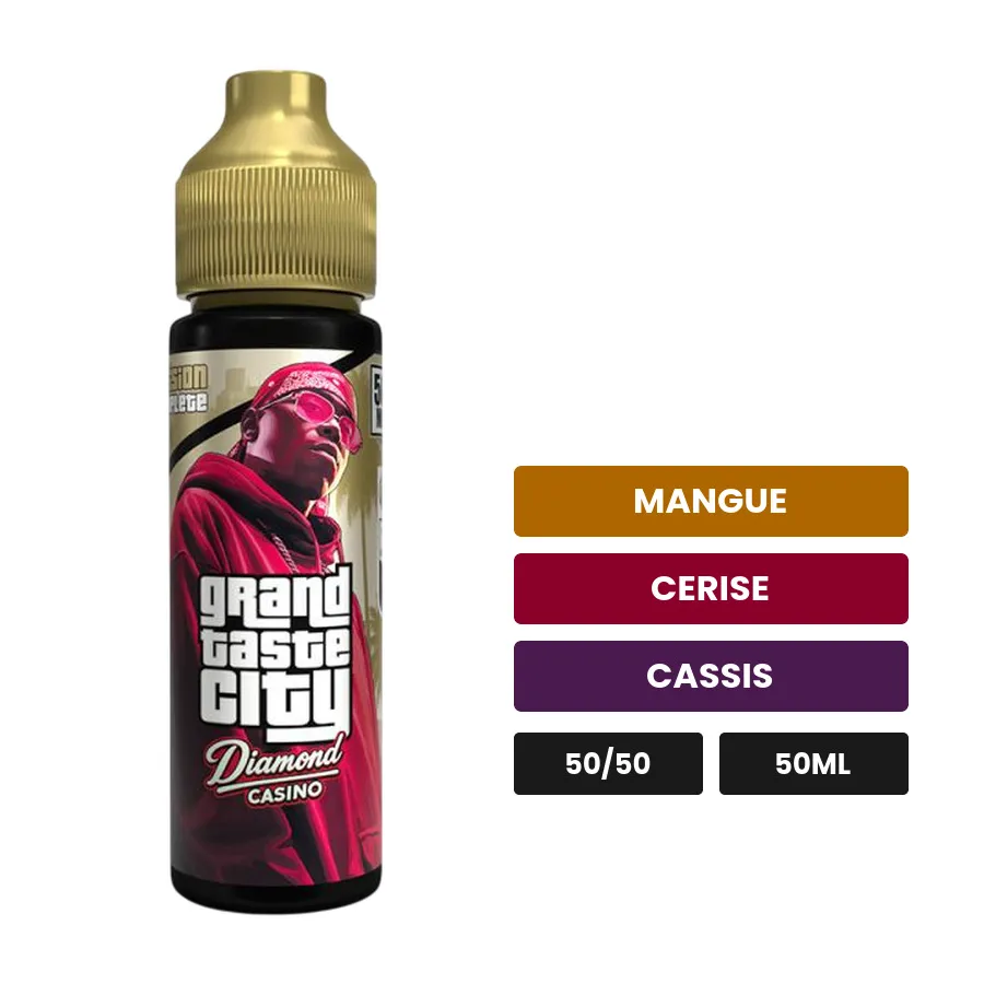 E-liquide Diamond Casino de Cloud Vapor, 50 ml, saveurs mangue, cerise et cassis.
