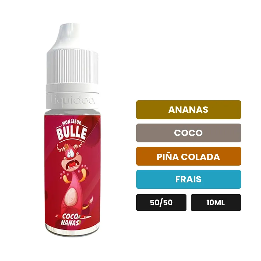 E-liquide Coconanas de Liquideo, 10 ml, saveurs ananas, coco, piña colada et 1 autre.