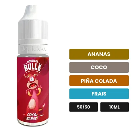 E-liquide Coconanas de Liquideo, 10 ml, saveurs ananas, coco, piña colada et 1 autre.