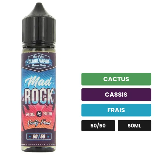 E-liquide Mad Rock Édition Spéciale de Cloud Vapor, 50 ml, saveurs cactus, cassis et frais.
