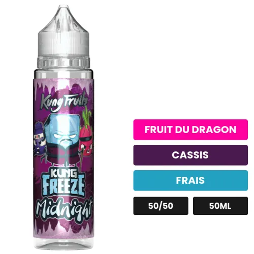 E-liquide Midnight de Cloud Vapor, 50 ml, saveurs fruit du dragon, cassis et frais.