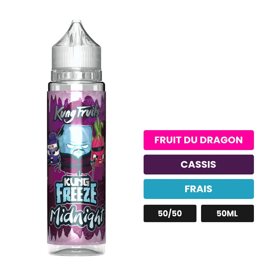 E-liquide Midnight de Cloud Vapor, 50 ml, saveurs fruit du dragon, cassis et frais.