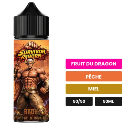 E-liquide Aroh d'Extrapure, 50 ml, saveurs fruit du dragon, pêche et miel.