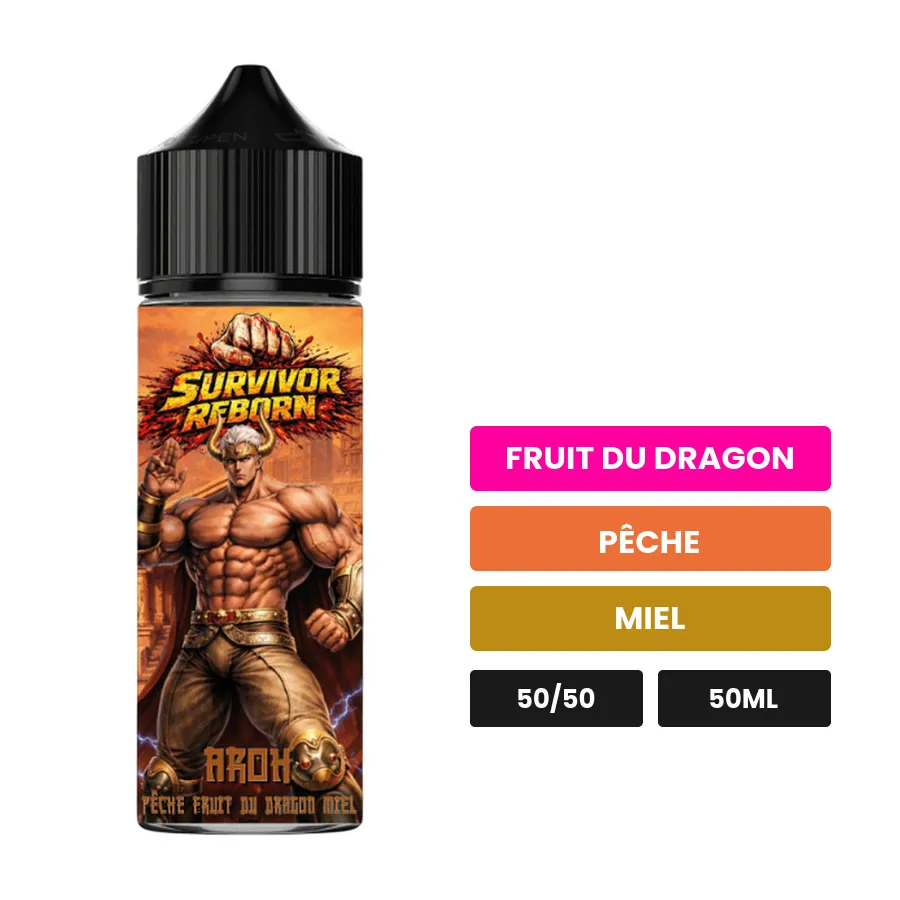 E-liquide Aroh d'Extrapure, 50 ml, saveurs fruit du dragon, pêche et miel.