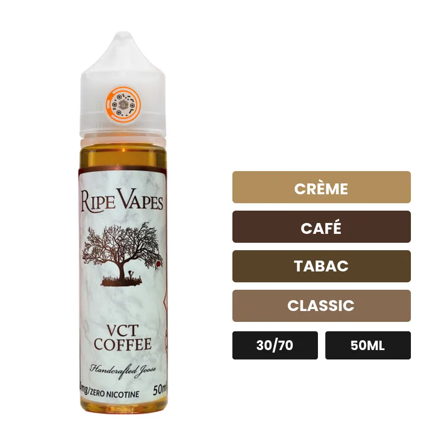 E-liquide VCT Coffee Tobacco de Ripe Vapes, 50 ml, saveurs crème, café, tabac et 2 autres.