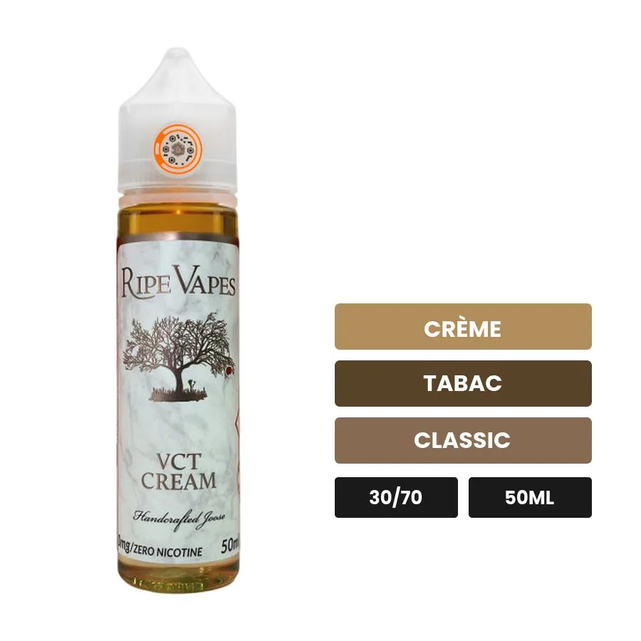 E-liquide VCT Tobacco Cream de Ripe Vapes, 50 ml, saveurs crème, tabac et classic.
