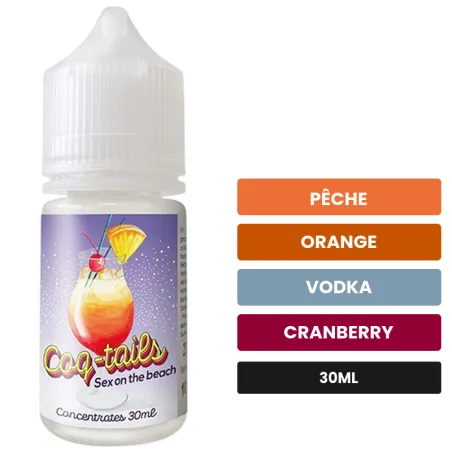 Arome concentre Sex on The Beach de Le Coq Qui Vape, 30 ml, saveurs pêche, orange, vodka et 4 autres, sans nicotine — arôme.