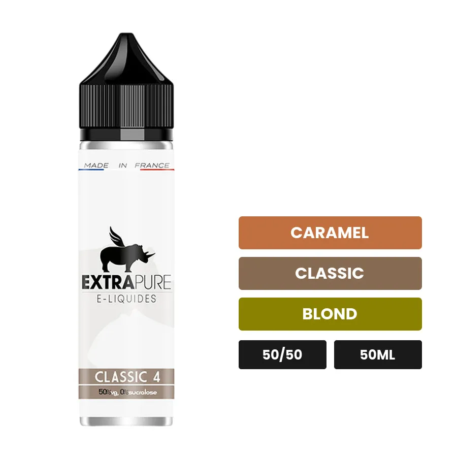 E-liquide Classic 4 d'Extrapure, 50 ml, saveurs caramel, classic et blond.