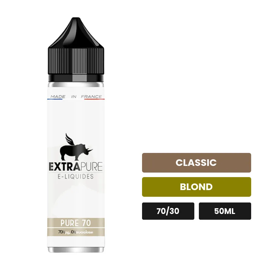 E-liquide Pure 70 d'Extrapure, 50 ml, saveurs classic et blond.