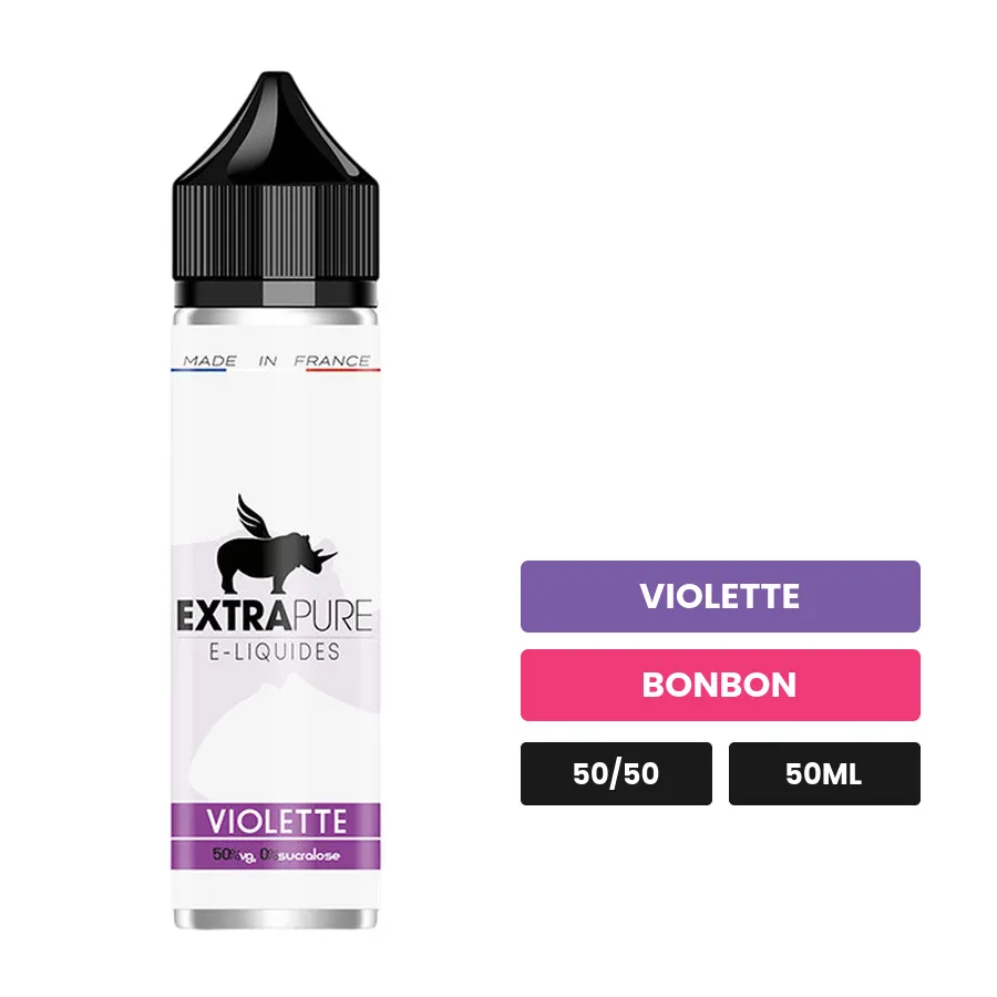 E-liquide Violette d'Extrapure, 50 ml, saveurs violette et bonbon.