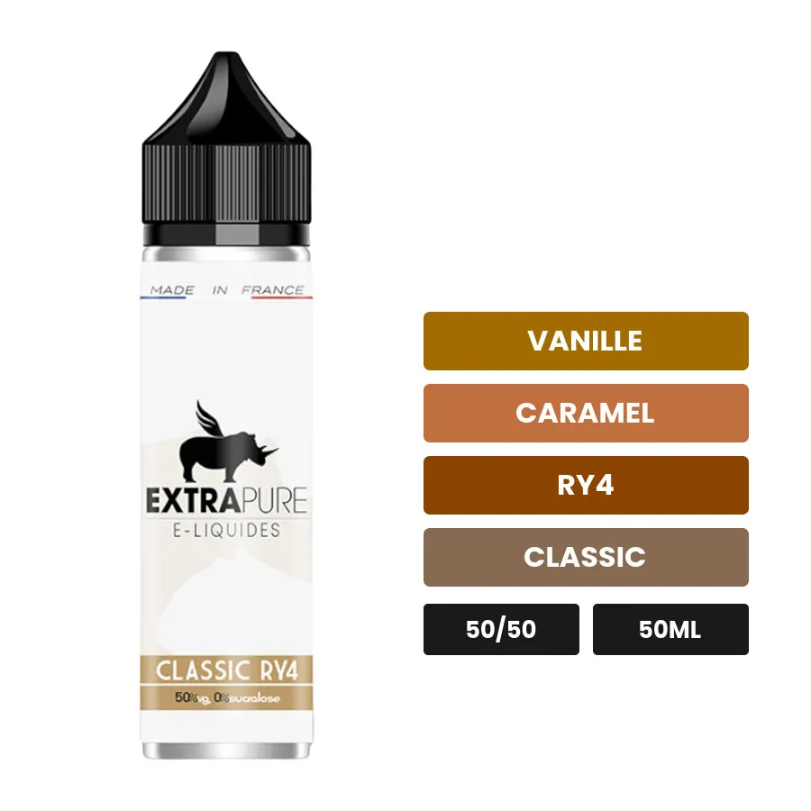 E-liquide Classic RY4 d'Extrapure, 50 ml, saveurs vanille, caramel, ry4 et 2 autres.