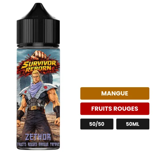 E-liquide Zethor d'Extrapure, 50 ml, saveurs mangue et fruits rouges.