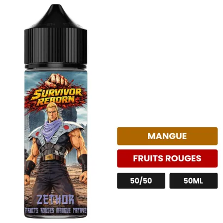 E-liquide Zethor d'Extrapure, 50 ml, saveurs mangue et fruits rouges.