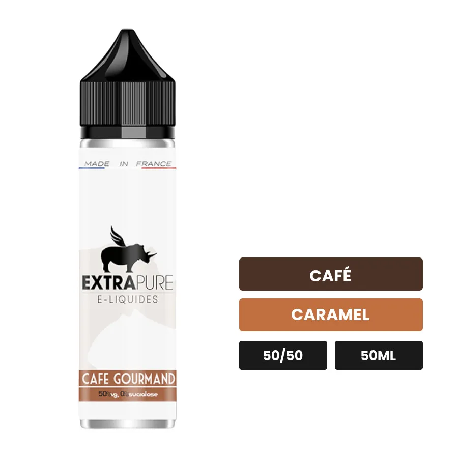 E-liquide Cafe Gourmand d'Extrapure, 50 ml, saveurs café et caramel.