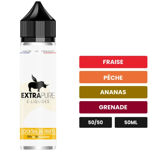 E-liquide Cocktail De Fruits d'Extrapure, 50 ml, saveurs fraise, pêche, ananas et 1 autre.