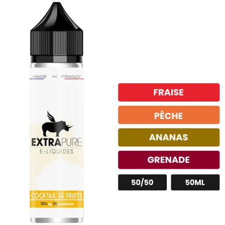 E-liquide Cocktail De Fruits d'Extrapure, 50 ml, saveurs fraise, pêche, ananas et 1 autre.