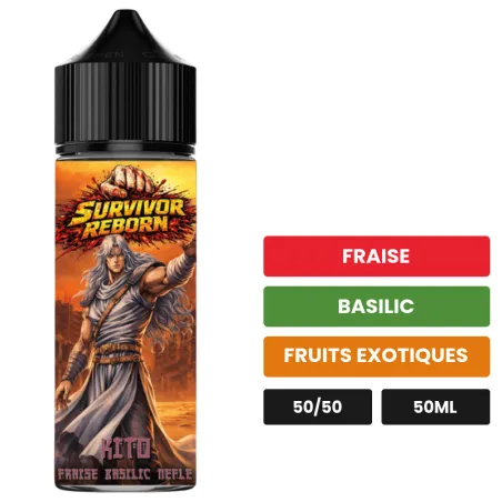 E-liquide Kito d'Extrapure, 50 ml, saveurs fraise, basilic et fruits exotiques.