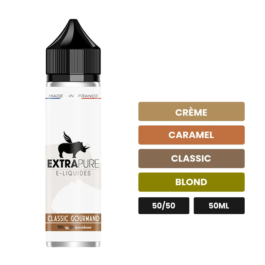 E-liquide Classic Gourmand d'Extrapure, 50 ml, saveurs crème, caramel, classic et 1 autre.