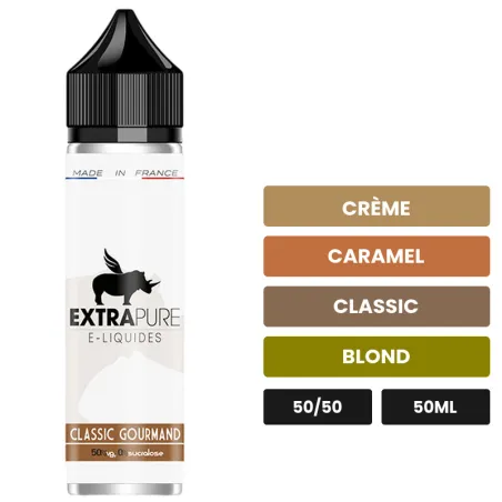 E-liquide Classic Gourmand d'Extrapure, 50 ml, saveurs crème, caramel, classic et 1 autre.