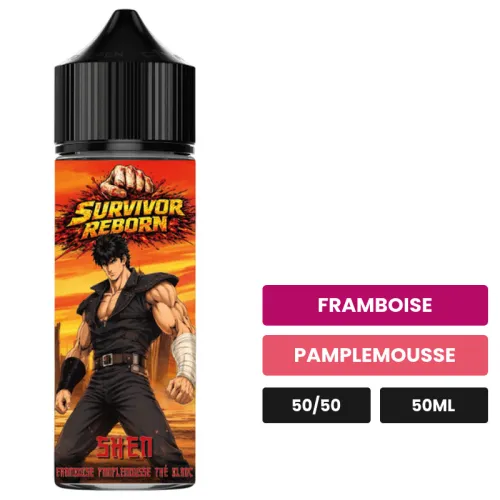 E-liquide Shen d'Extrapure, 50 ml, saveurs framboise et pamplemousse.