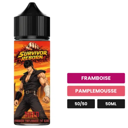 E-liquide Shen d'Extrapure, 50 ml, saveurs framboise et pamplemousse.