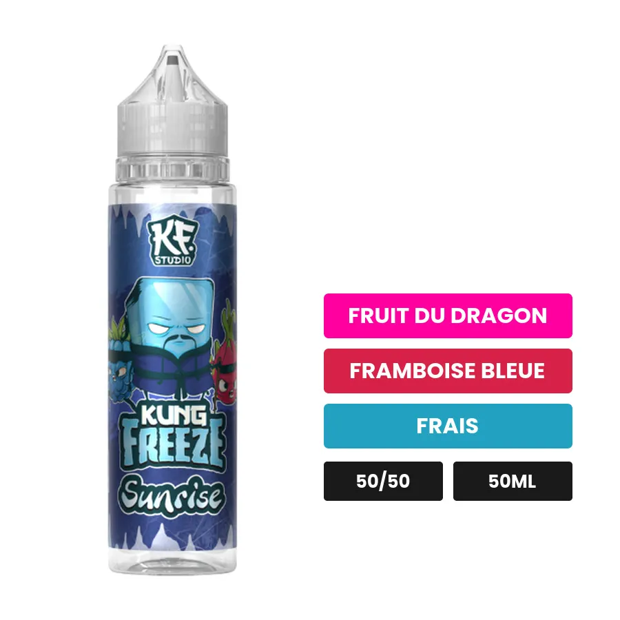 E-liquide Sunrise de Cloud Vapor, 50 ml, saveurs fruit du dragon, framboise bleue et frais.
