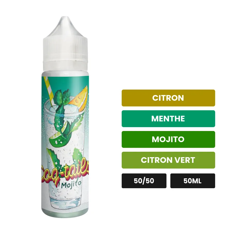 E-liquide Mojito de Le Coq Qui Vape, 50 ml, saveurs citron, menthe, mojito et 3 autres, sans nicotine — prêt à booster de.