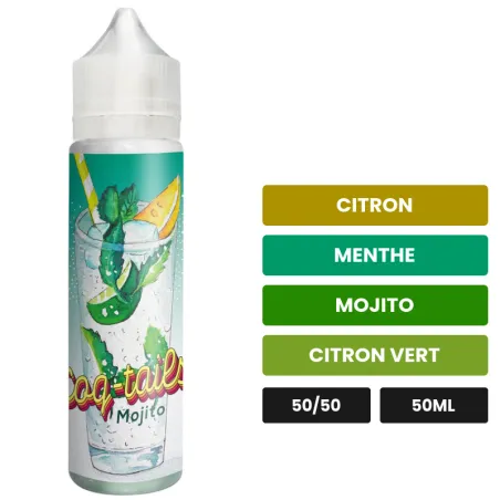 E-liquide Mojito de Le Coq Qui Vape, 50 ml, saveurs citron, menthe, mojito et 3 autres, sans nicotine — prêt à booster de.