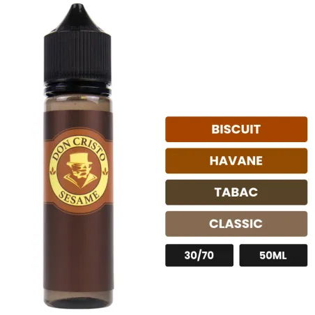 E-liquide Don Cristo Sesame de PGVG Labs, 50 ml, saveurs biscuit, havane, tabac et 1 autre, sans nicotine — prêt à booster.