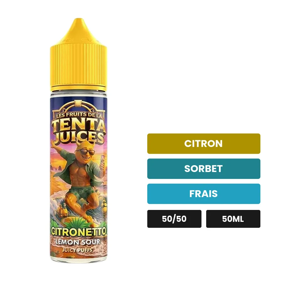 E-liquide Citronetto, 50 ml, saveurs citron, sorbet et frais, sans nicotine — prêt à booster de nicotine.