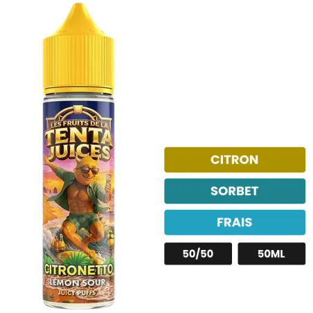 E-liquide Citronetto, 50 ml, saveurs citron, sorbet et frais, sans nicotine — prêt à booster de nicotine.