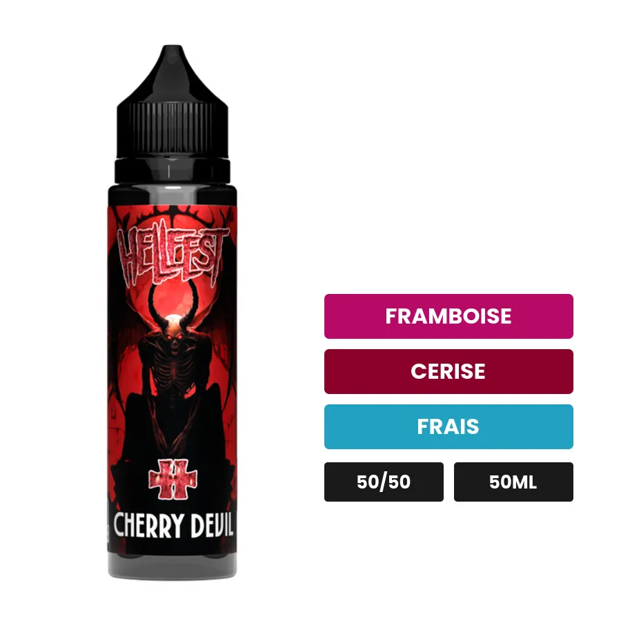 E-liquide Cherry Devil de Cloud Vapor, 50 ml, saveurs framboise, cerise et frais.