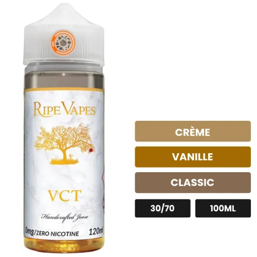 E-liquide Vct de Ripe Vapes, 100 ml, saveurs crème, vanille et classic.