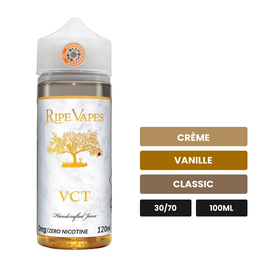 E-liquide Vct de Ripe Vapes, 100 ml, saveurs crème, vanille et classic.