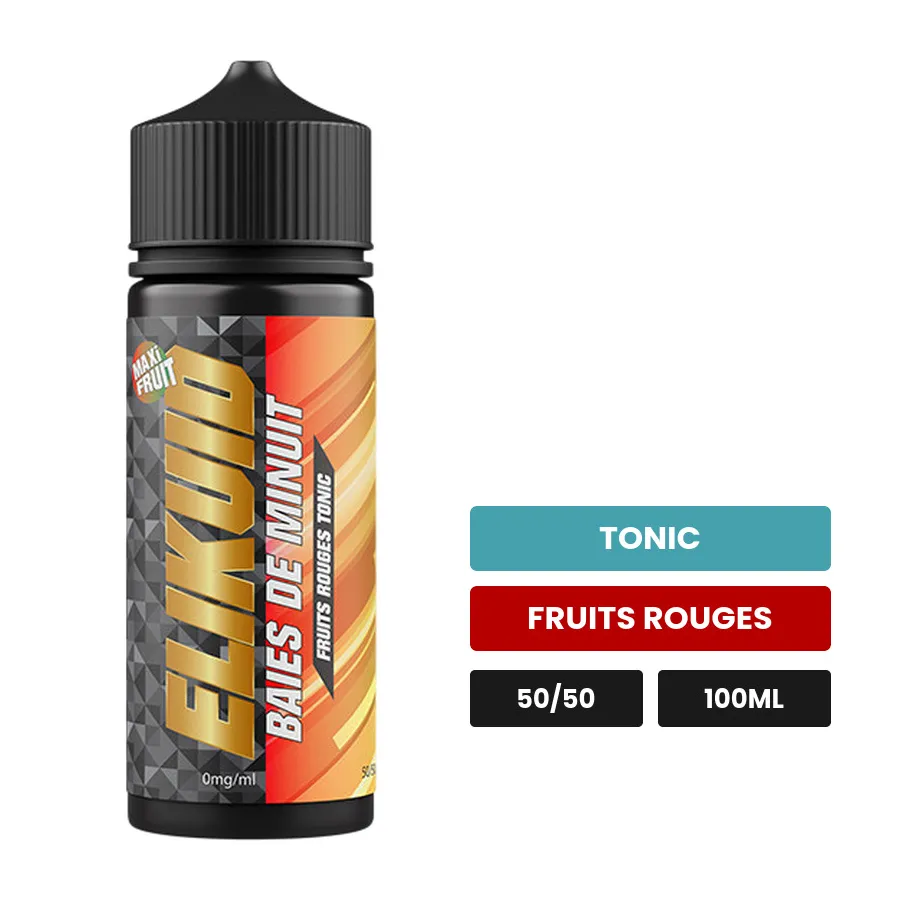 E-liquide Baies de Minuit d'O'Jlab, 100 ml, saveurs tonic et fruits rouges, sans nicotine — prêt à booster de nicotine.