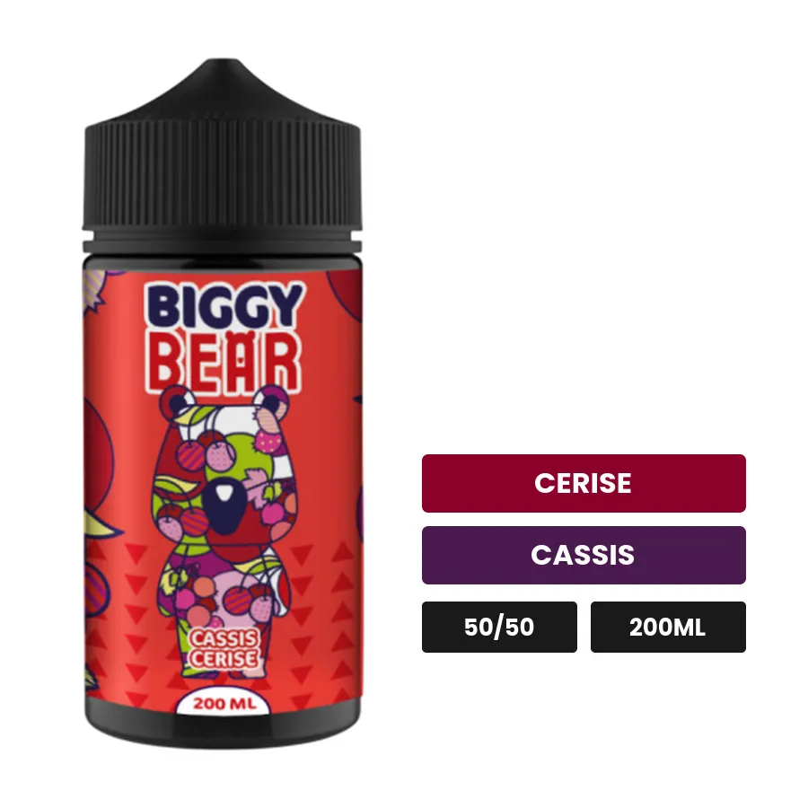 E-liquide Cassis Cerise de Biggy Bear, 200 ml, saveurs cerise et cassis.