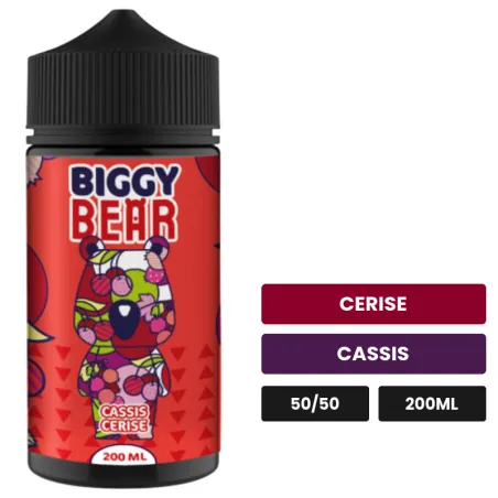 E-liquide Cassis Cerise de Biggy Bear, 200 ml, saveurs cerise et cassis.