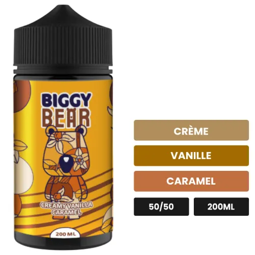 E-liquide Creamy Vanilla Caramel de Biggy Bear, 200 ml, saveurs crème, vanille et caramel.