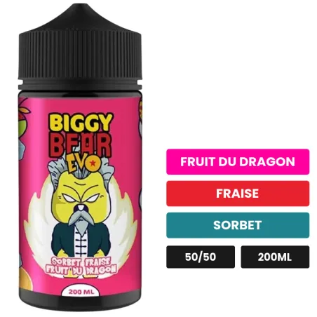 E-liquide Sorbet Fraise Fruit du Dragon de Biggy Bear, 200 ml, saveurs fruit du dragon, fraise et sorbet.