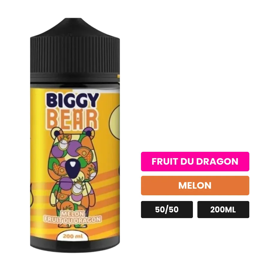 E-liquide Melon Fruit du Dragon de Biggy Bear, 200 ml, saveurs fruit du dragon et melon.