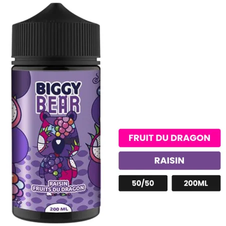 E-liquide Raisin Fruit du Dragon de Biggy Bear, 200 ml, saveurs fruit du dragon et raisin.