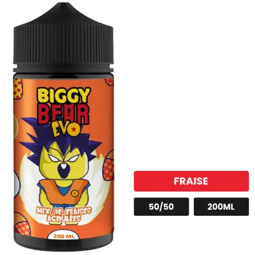E-liquide Mix de Fraises Acidulées de Biggy Bear, 200 ml, saveur fraise.